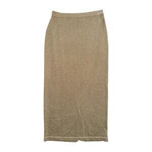 VTG Lisa Originals Metallic Gold Knit Midi Skirt Women’s Medium Pencil Bodycon